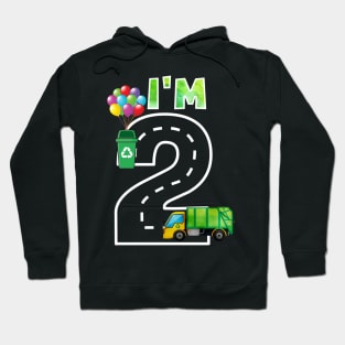 I'm Two 2 Years Old Birthday Boy Garbage Truck Toddler Hoodie